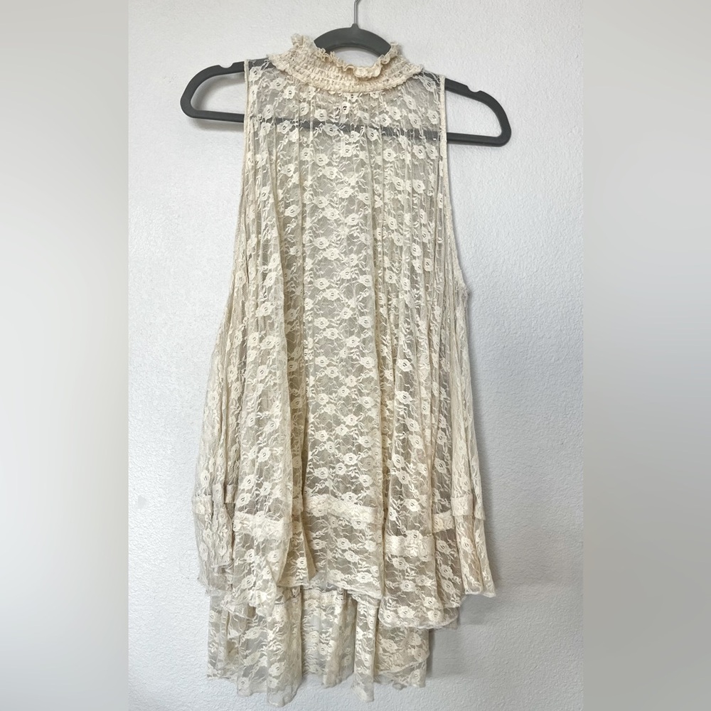 Cream turtleneck tank freepeople lace top